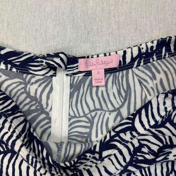 Lilly Pulitzer Sonya Fringe Set Tank and Shorts Navy Blue Palm Fringe Sz 2 - Picture 8 of 10